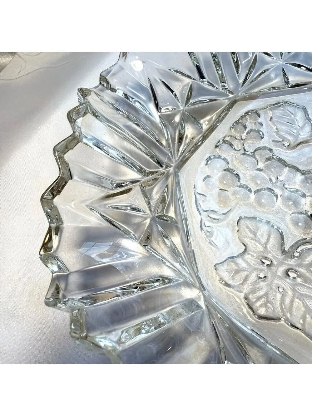 Vintage Clear Glass Fruit Molded Ruffled Bowl 11 Inch